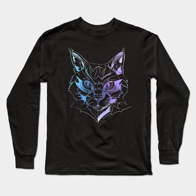 Wild Cat White on Black Long Sleeve T-Shirt by meridiem